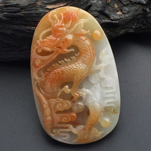 糯冰种红黄翡龙牌挂件