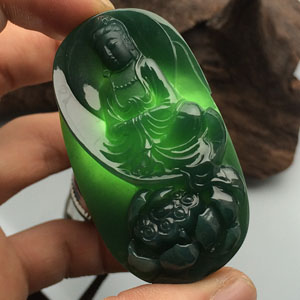 (超值推荐)冰种蓝水莲花观音挂件