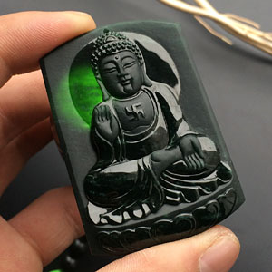(超值推荐)冰种墨翠释迦牟尼挂件