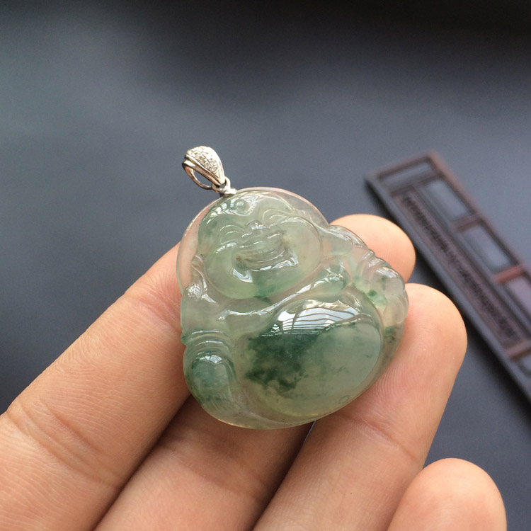 冰种飘花玉佛挂件