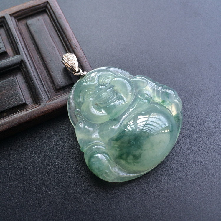 冰种飘花玉佛挂件