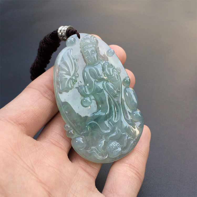 冰种晴水站观音挂件