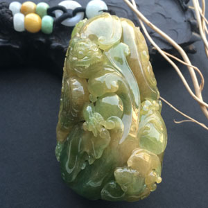 (超值推荐)糯冰种黄加绿富贵如意手玩件