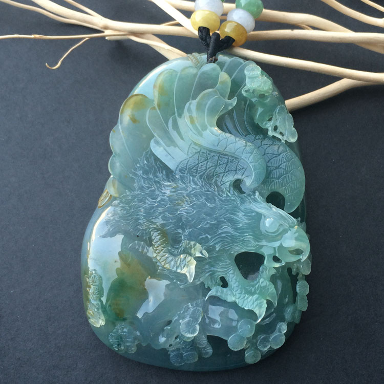 (超值推荐)冰种晴水略带黄翡大展宏图挂件
