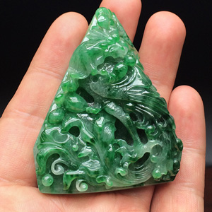 糯冰种翠色凤凰挂件