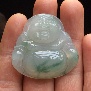糯冰种飘花玉佛挂件