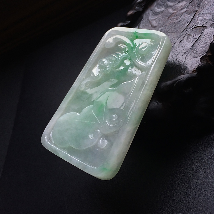 糯冰种飘翠鸟语花香挂件