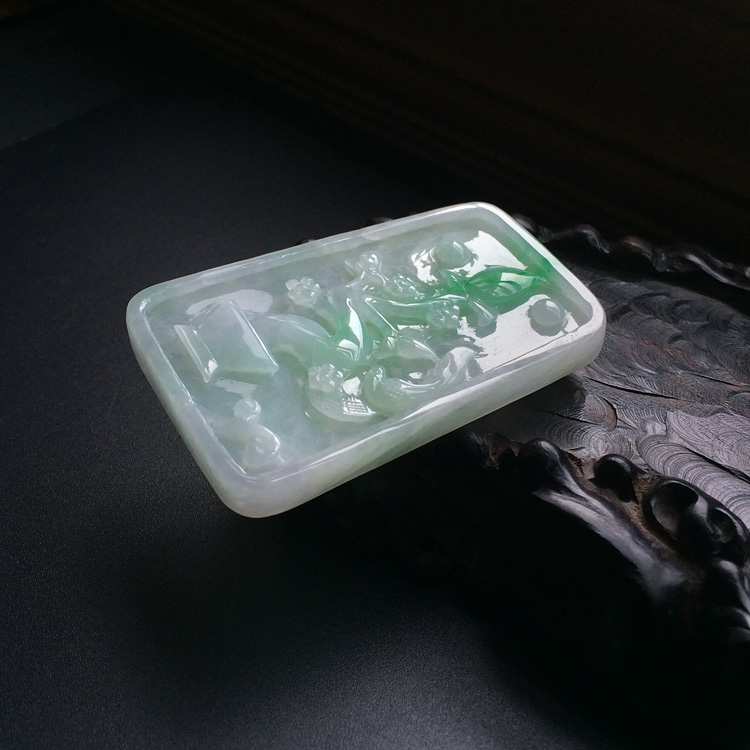 糯冰种飘翠鸟语花香挂件