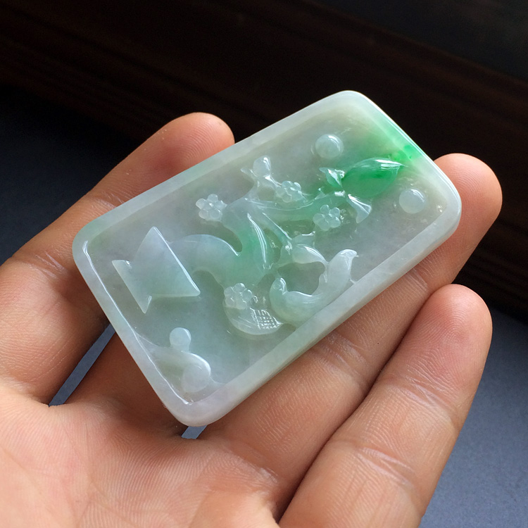 糯冰种飘翠鸟语花香挂件