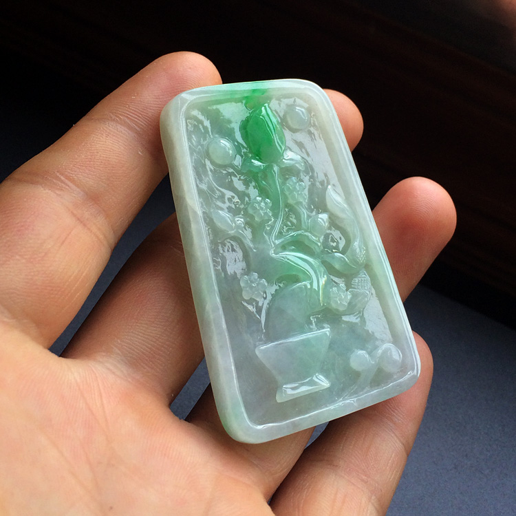 糯冰种飘翠鸟语花香挂件