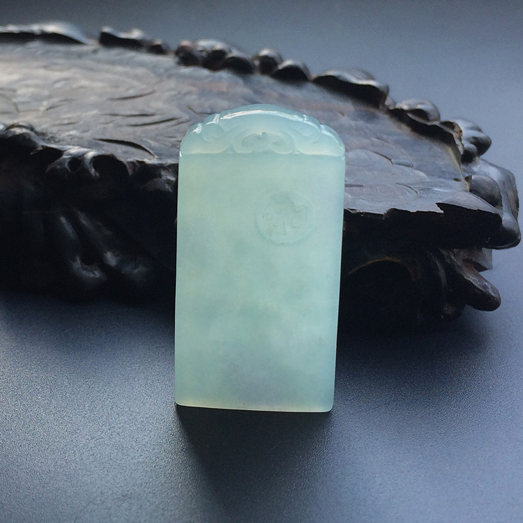 糯冰种晴水平安牌挂件（一对）