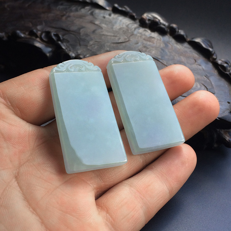 糯冰种晴水平安牌挂件（一对）