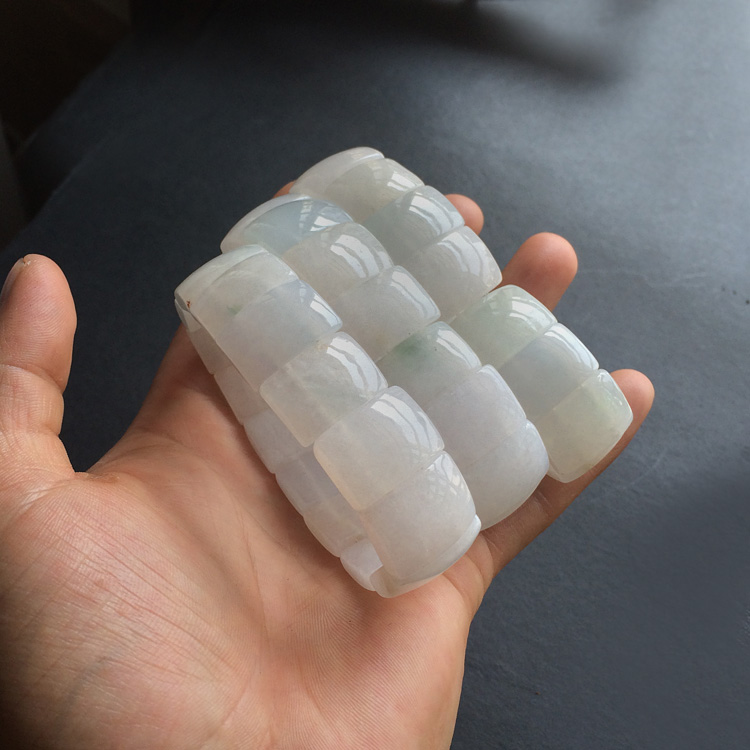 糯冰种白色淡晴水玉片手链(单价)