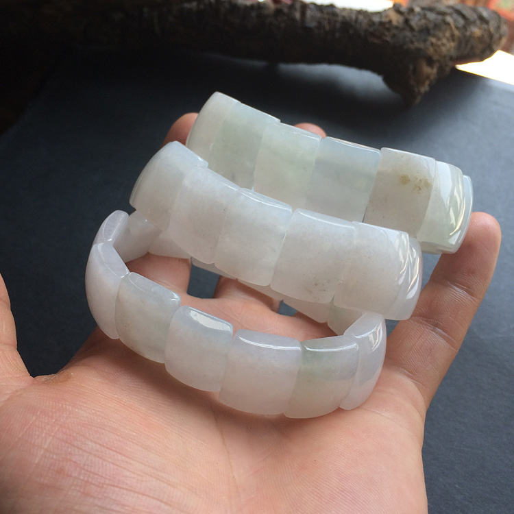 糯冰种白色淡晴水玉片手链(单价)