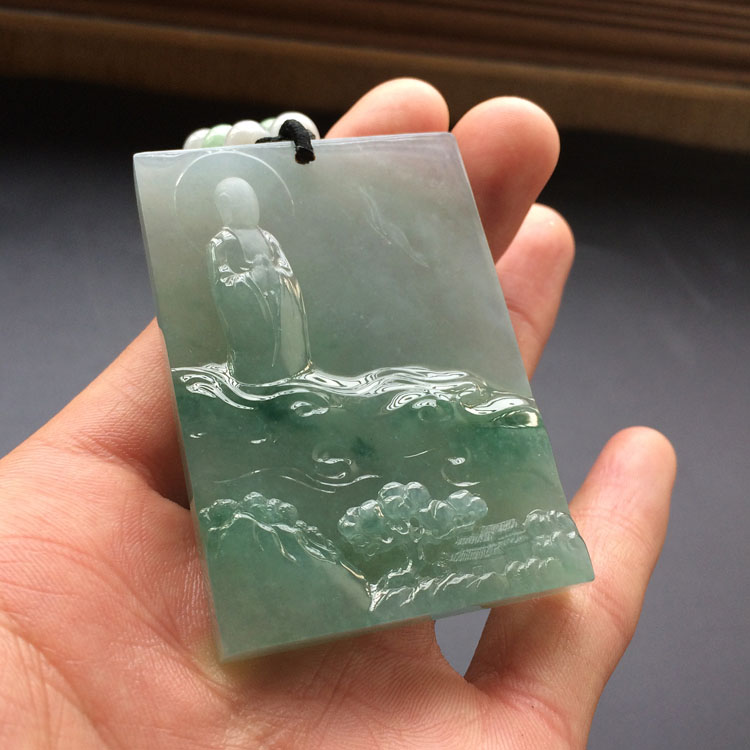 (超值推荐)(高松峰大师作品)冰种飘花佛光普照挂件