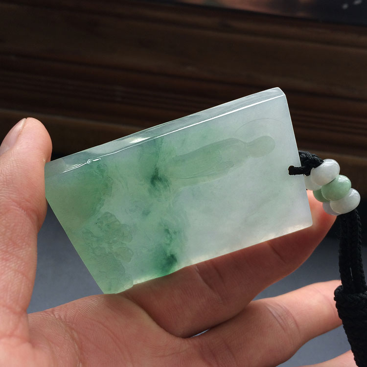 (超值推荐)(高松峰大师作品)冰种飘花佛光普照挂件