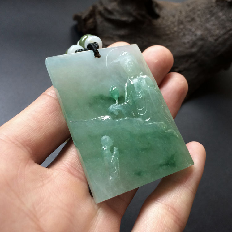 (超值推荐)(高松峰大师作品)冰种飘花普度众生挂件