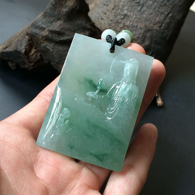 (超值推荐)(高松峰大师作品)冰种飘花普度众生挂件
