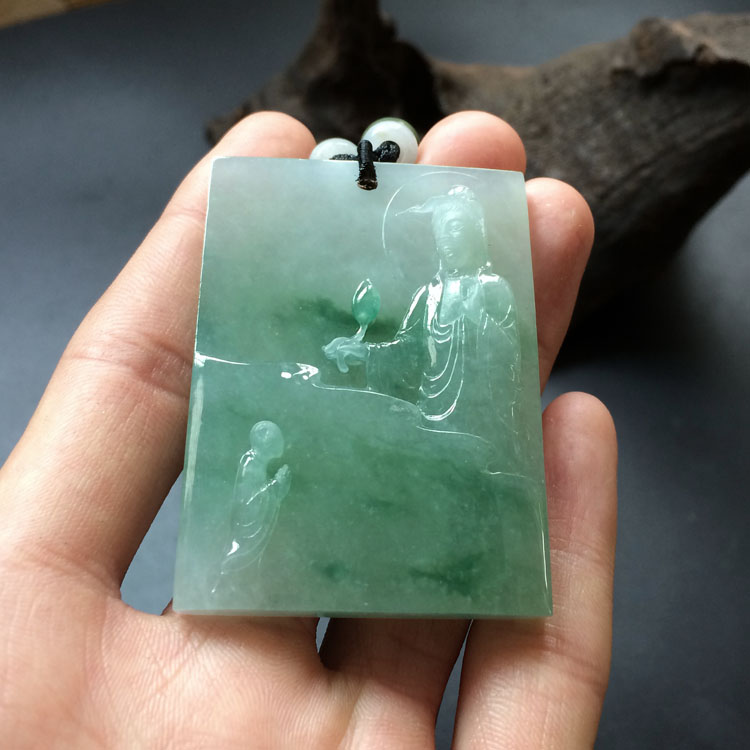 (超值推荐)(高松峰大师作品)冰种飘花普度众生挂件