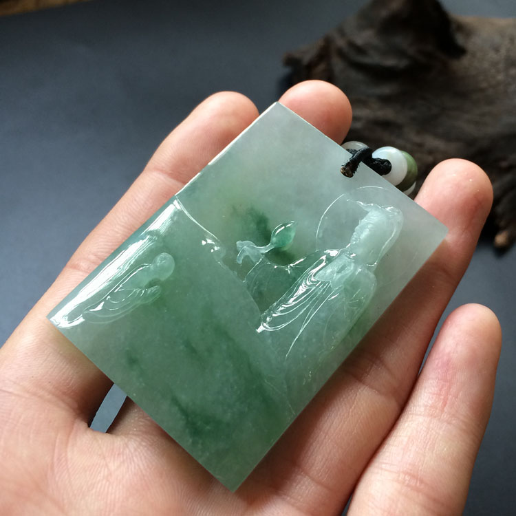 (超值推荐)(高松峰大师作品)冰种飘花普度众生挂件