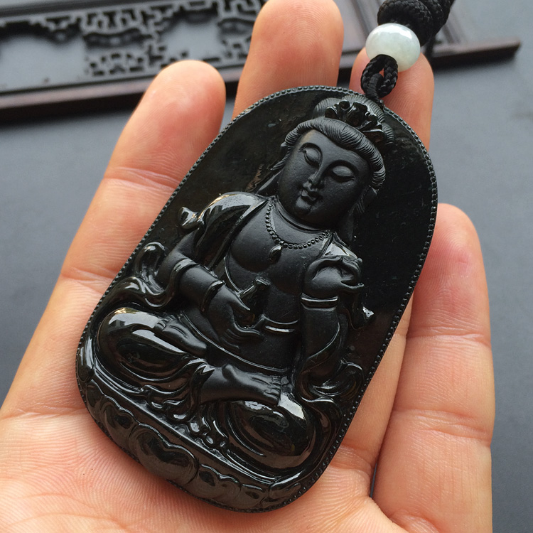 细糯种墨翠观音挂件
