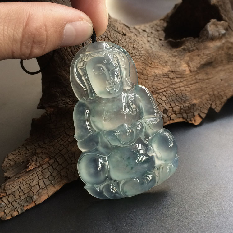 (超值推荐)冰玻种飘花观音挂件