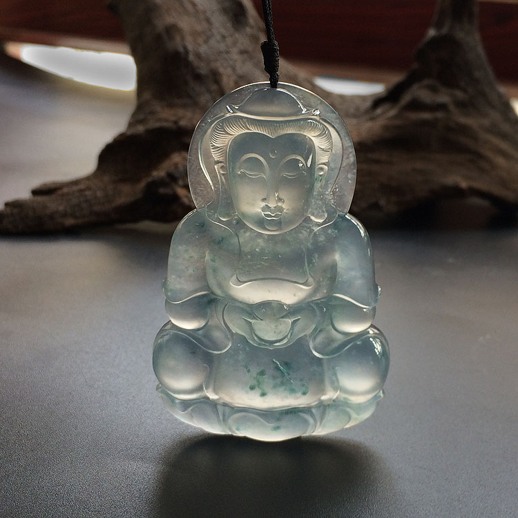 (超值推荐)冰玻种飘花观音挂件