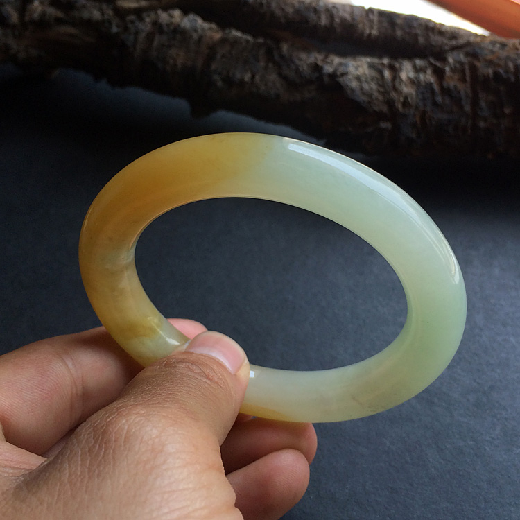 糯冰种晴水褐黄翡圆条手镯(55.9mm)