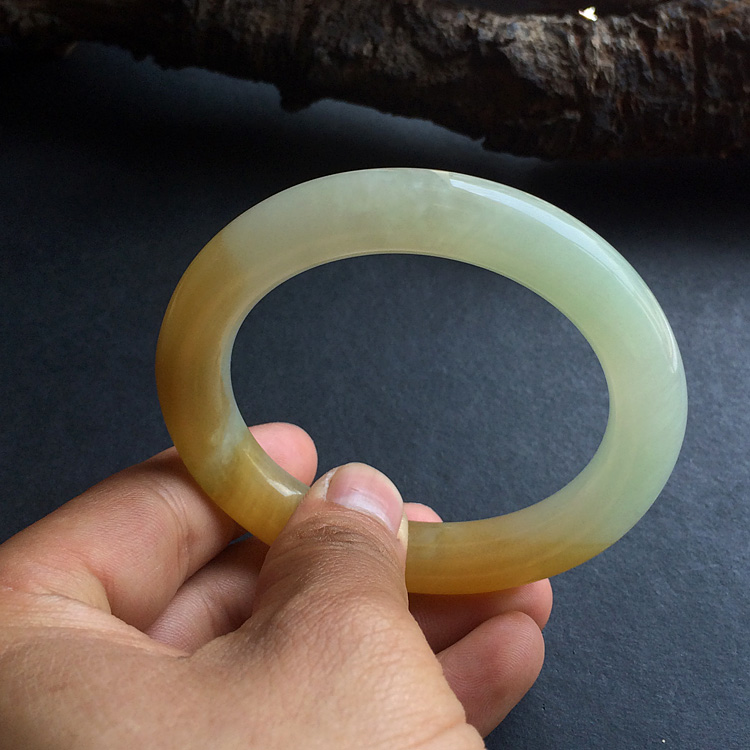 糯冰种晴水褐黄翡圆条手镯(55.9mm)