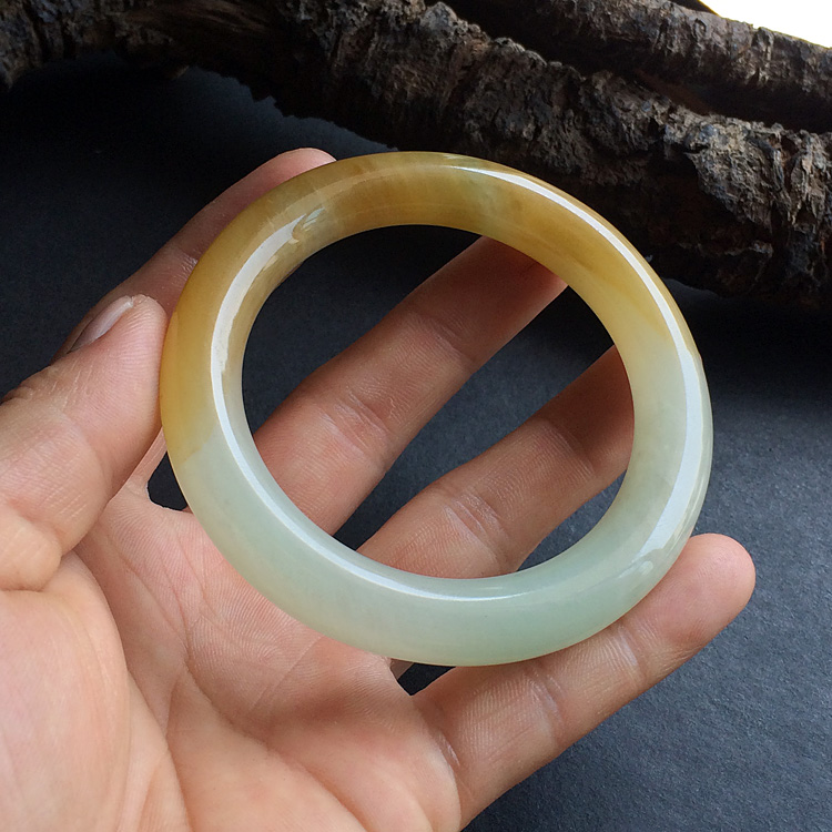 糯冰种晴水褐黄翡圆条手镯(55.9mm)