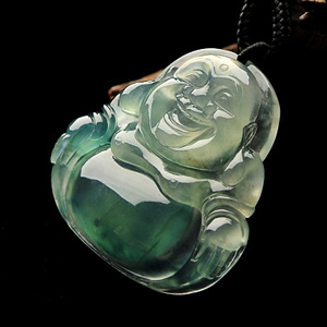 冰种飘花玉佛挂件