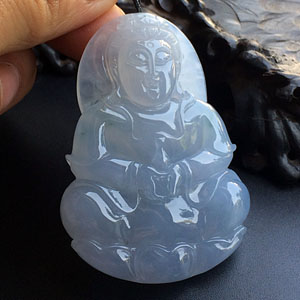 糯冰种紫罗兰略飘花观音挂件
