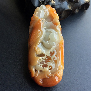 糯冰种红黄翡花开富贵挂件
