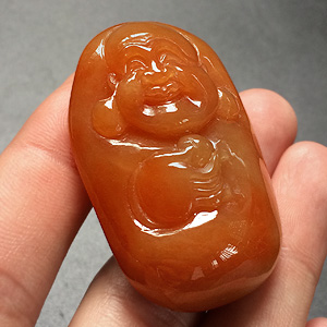 糯冰种红黄翡玉佛挂件