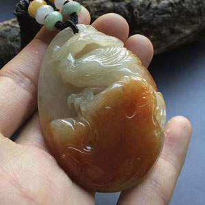 糯冰种红黄翡一路连科挂件