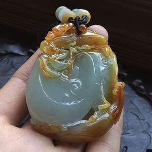 糯冰种晴水红黄翡福寿如意挂件