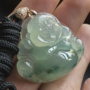 冰种飘花玉佛挂件