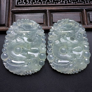 (超值推荐)冰种晴水龙牌挂件(一对)