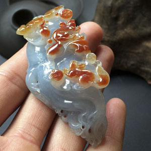 糯冰种淡紫罗兰红翡富贵人生挂件