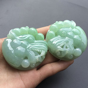 (超值推荐)糯冰种豆色一呼百应挂件(一对)