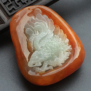 (超值推荐)糯冰种红黄翡大展宏图挂件