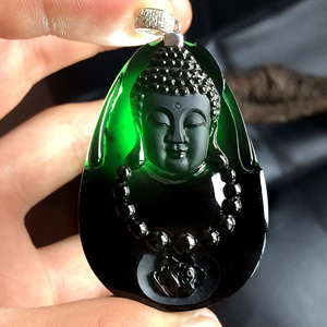 （超值推荐）玻璃种墨翠大日如来挂件
