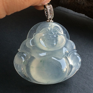 冰种飘花佛挂件（金扣）