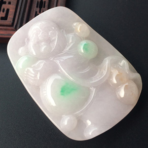 （超值推荐）糯冰种飘翠略带黄翡玉佛挂件