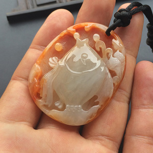 糯冰种红黄翡年年有余挂件