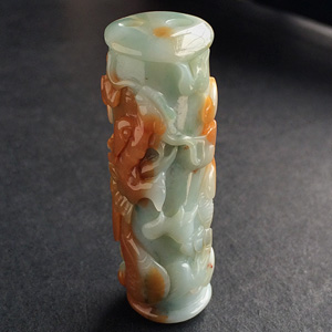 糯冰种晴水褐黄翡龙柱挂件