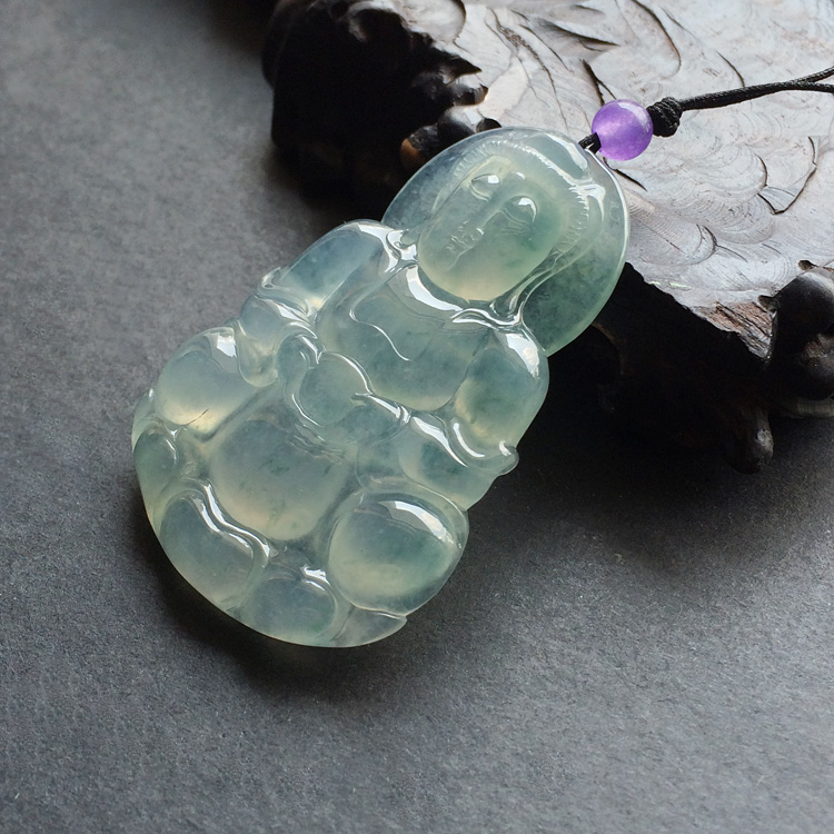 冰种略飘花观音挂件