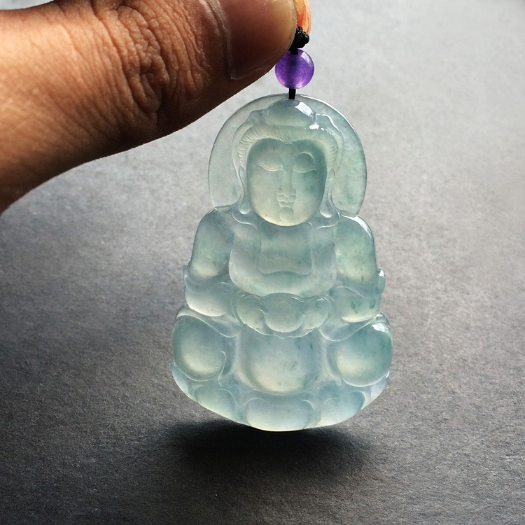 冰种略飘花观音挂件