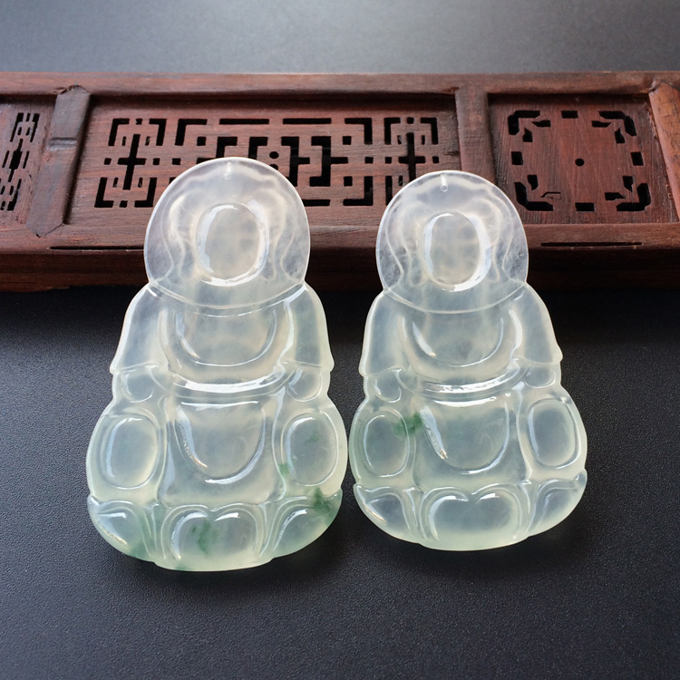 (超值推荐)冰种略飘花观音挂件（一对）