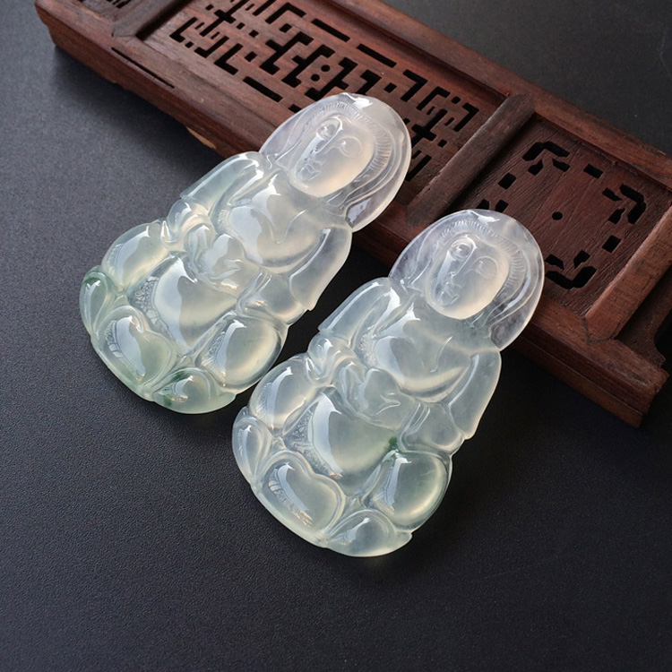 (超值推荐)冰种略飘花观音挂件（一对）